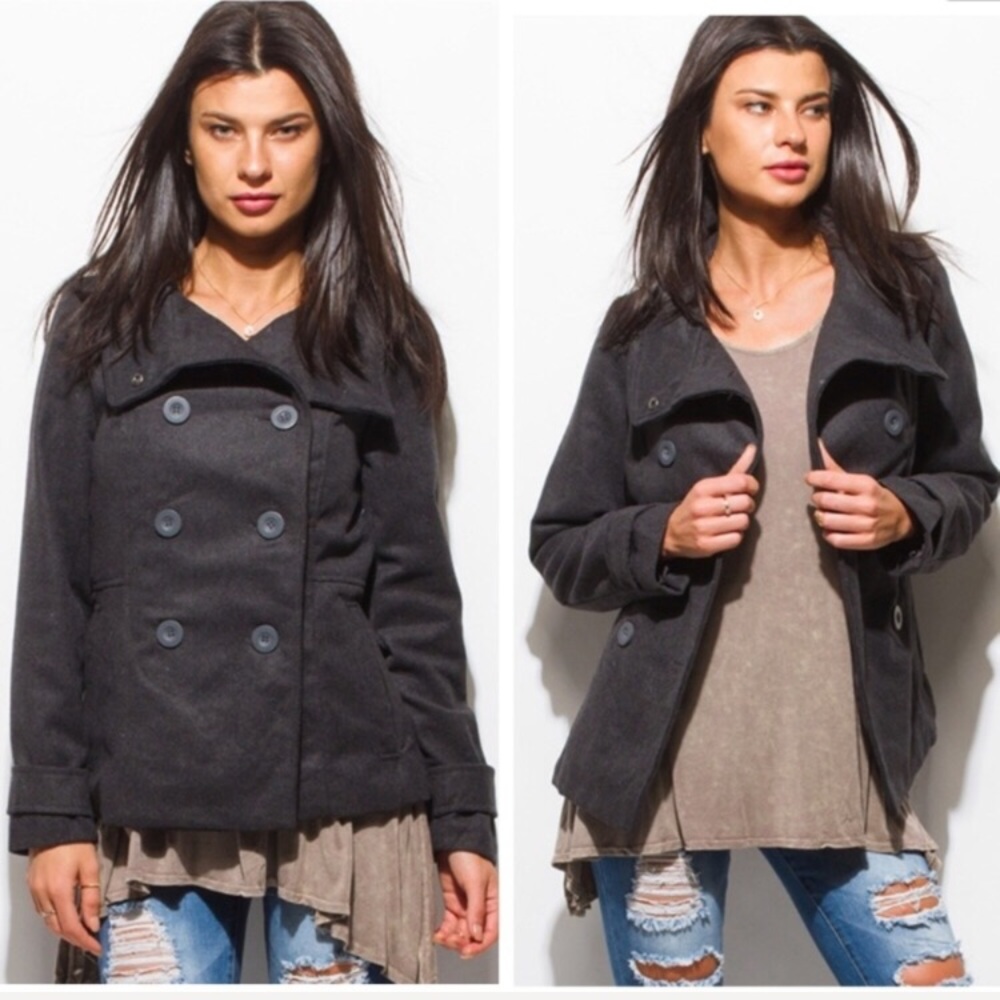 New! Charcoal Gray Peacoat
